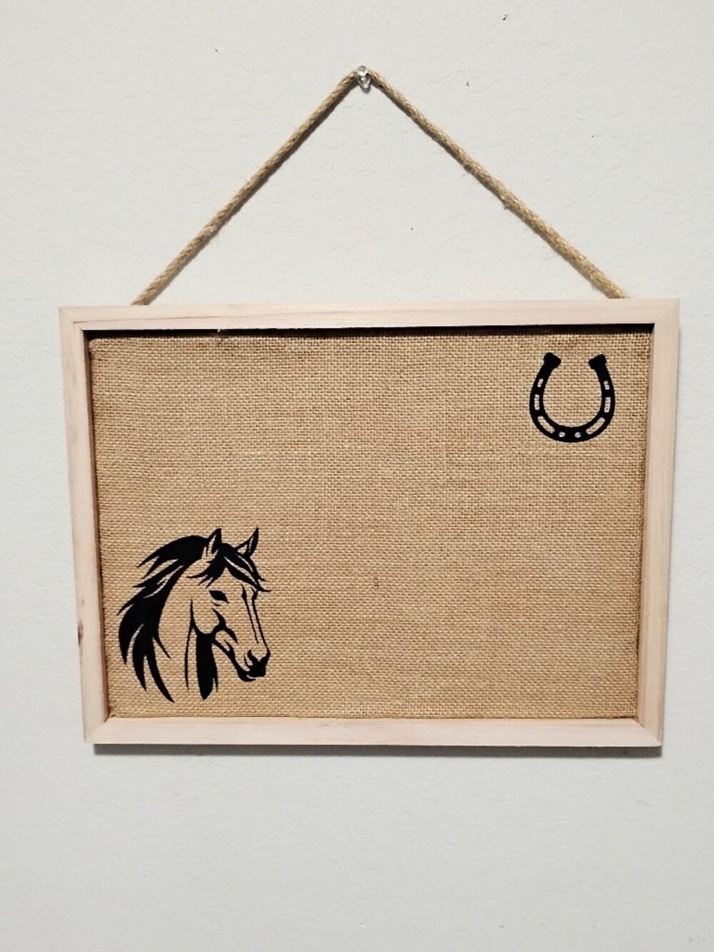 Western 12x15 HORSE & Horseshoe Rustic Decor Burlap Memo Bulletin Cork Board